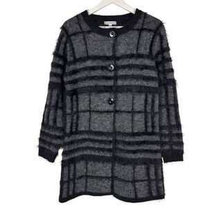 Nicole Alexander Wool Blend Eyelash Longline Cardigan size Small Grey Black